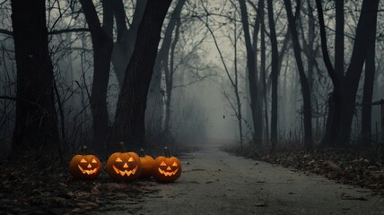 A spooky Halloween pumpkin with a carved face glowing with a candle inside