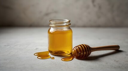 jar of honey and wooden spoon