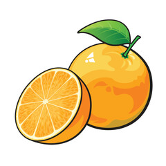 Orange, fruit cartoon, Orange with leaf isolated on white background, EPS10