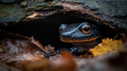 Naklejka premium Black Salamander in its natural habitat