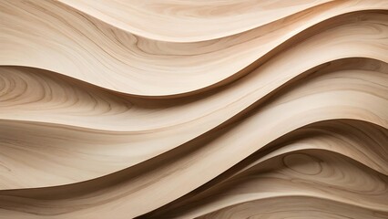 Wooden abstract waves in beige tones, natural design perfect for interior decor or elegant backdrop. Generative AI