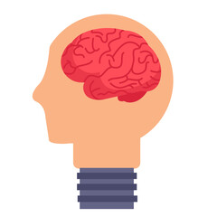 Brain in a lightbulb. Vector illustration in flat style.