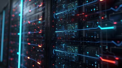 Server Room with Glowing Data Cables