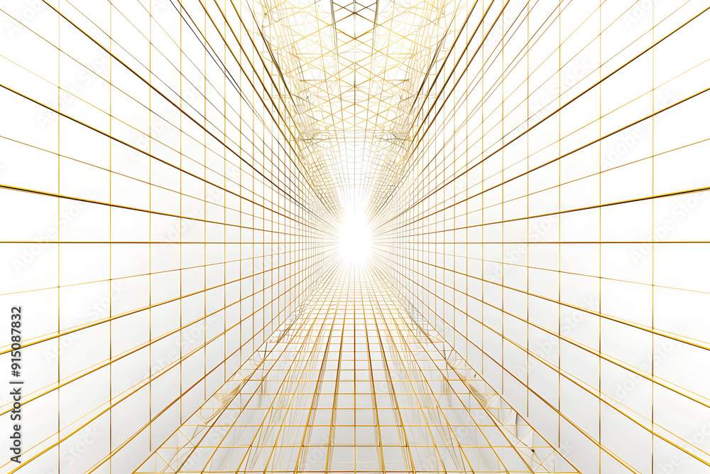 Wall mural grid of gold lines on white