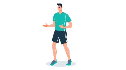 Fototapeta premium A man in a green shirt and black shorts is standing in a white background