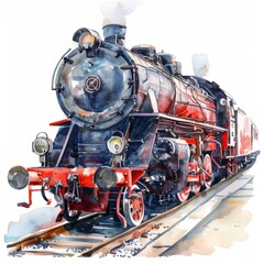 Fototapeta premium Watercolor painting of an old-fashioned locomotive, on isolated white background