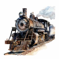 Obraz premium Watercolor painting of an old-fashioned locomotive, on isolated white background