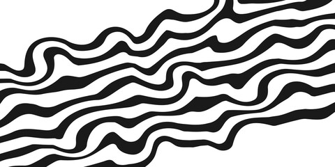 Fototapeta premium Retro Background with Wavy Black Lines, Monochrome, Minimalism, Psychedelic Art, Aesthetic, Groovy Poster, Stripes, Vintage