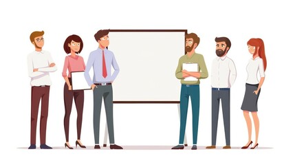 Obraz premium A group of people standing in front of a white board