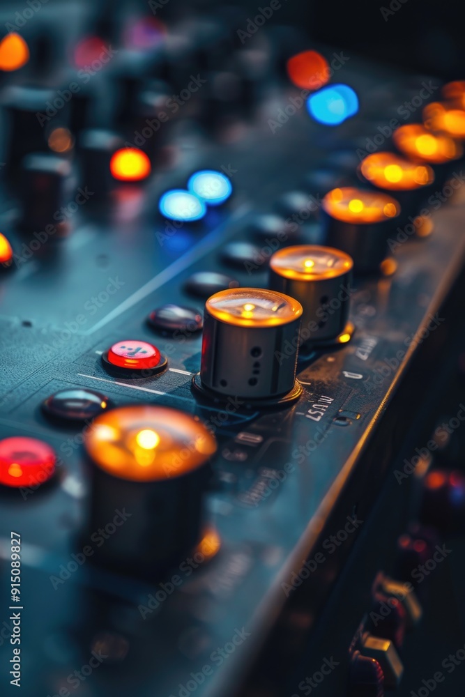 Poster a detailed view of a control panel with various buttons and controls