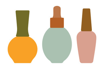 Bottle set, bottles for gel polish, cuticle oil, perfume. Isolated flat vector illustration for your design