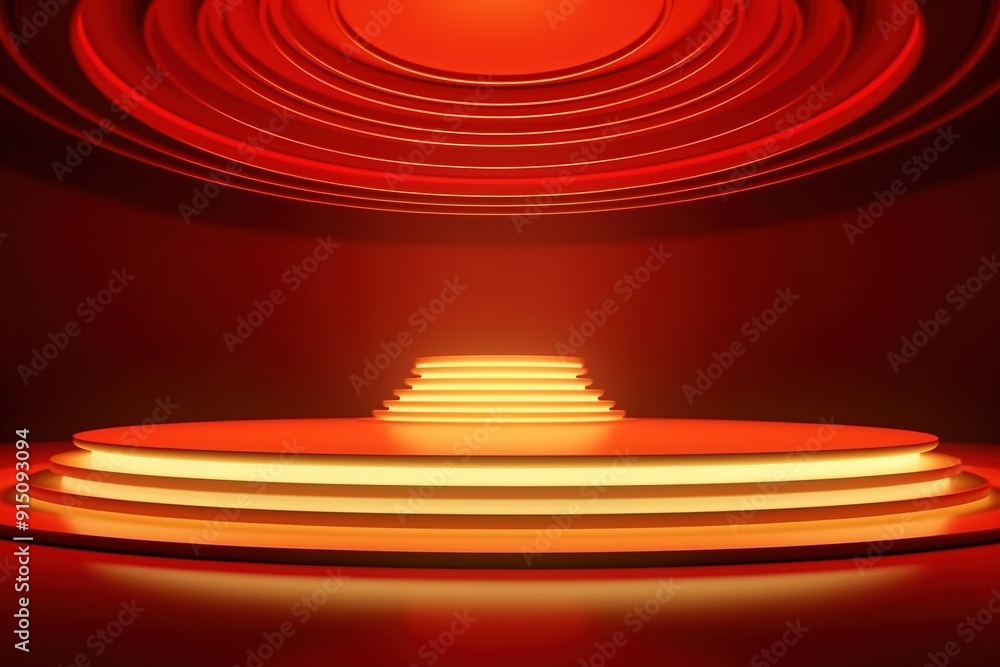 Aufkleber red and yellow illuminated stage with layered circular base.