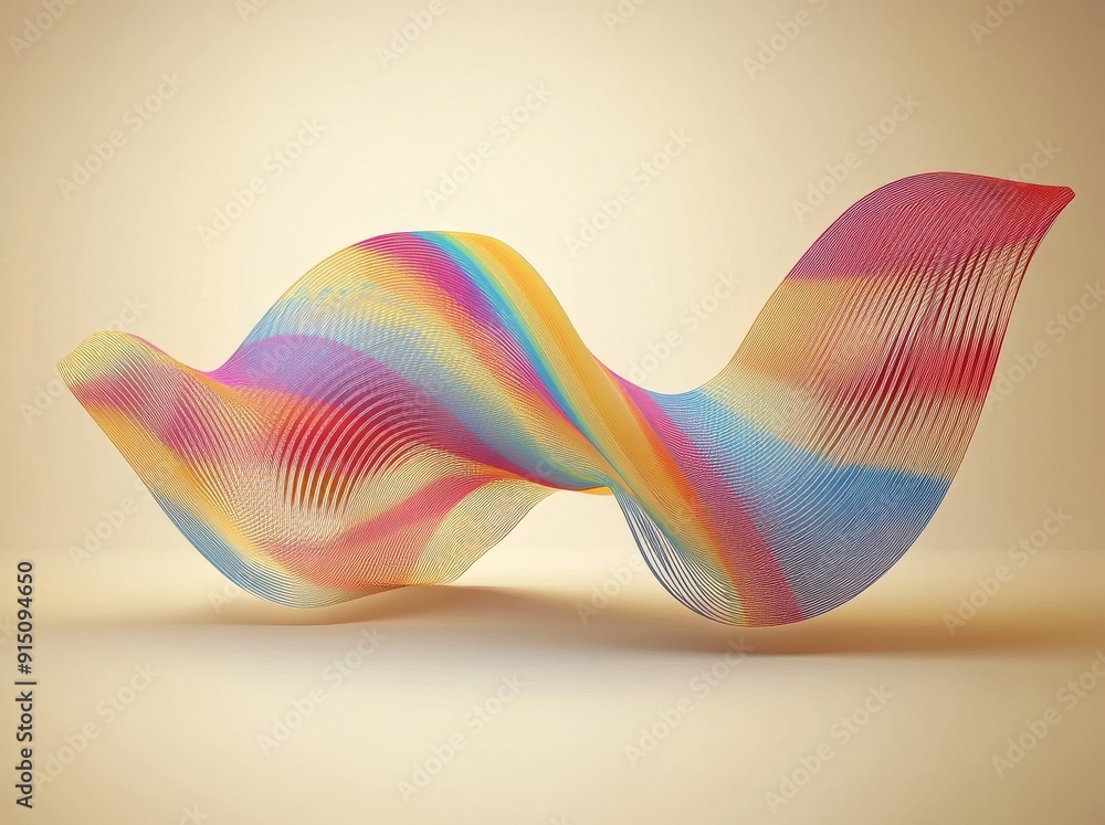 Poster computer generated abstract geometric 3d render illustration of a colorful twisted shape