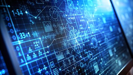 Obraz premium Blue Grid Abstract Digital Network Visualization (102 characters) Keywords Abstract, Blue, Digital, Network, Technology, Visualization, Grid