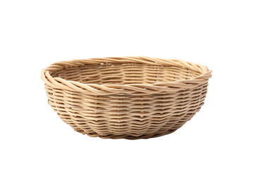 Artisan Crafted Wicker Basket Displayed on Rustic Wooden Surface With Natural Light Streaming In on Transparent PNG Background.