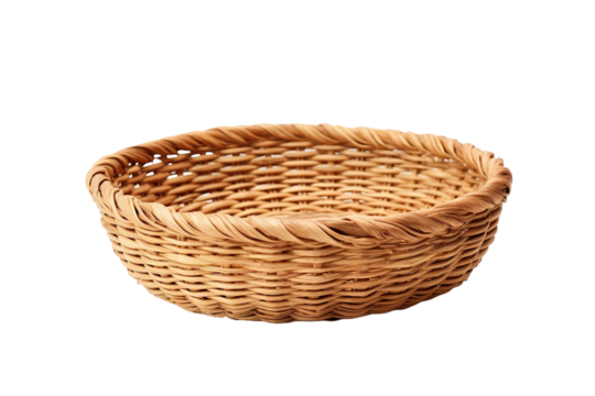 Elegant Handmade Wicker Basket Perfect for Fruit Display in a Rustic Kitchen Setting on Transparent PNG Background.