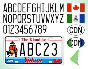 Yukon car license plate pattern, Canada, letters, numbers and symbols, vector illustration, north america