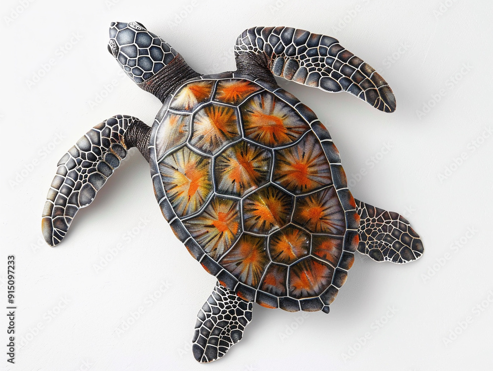 Poster colorful turtle sculpture with intricate patterns displayed on a flat surface