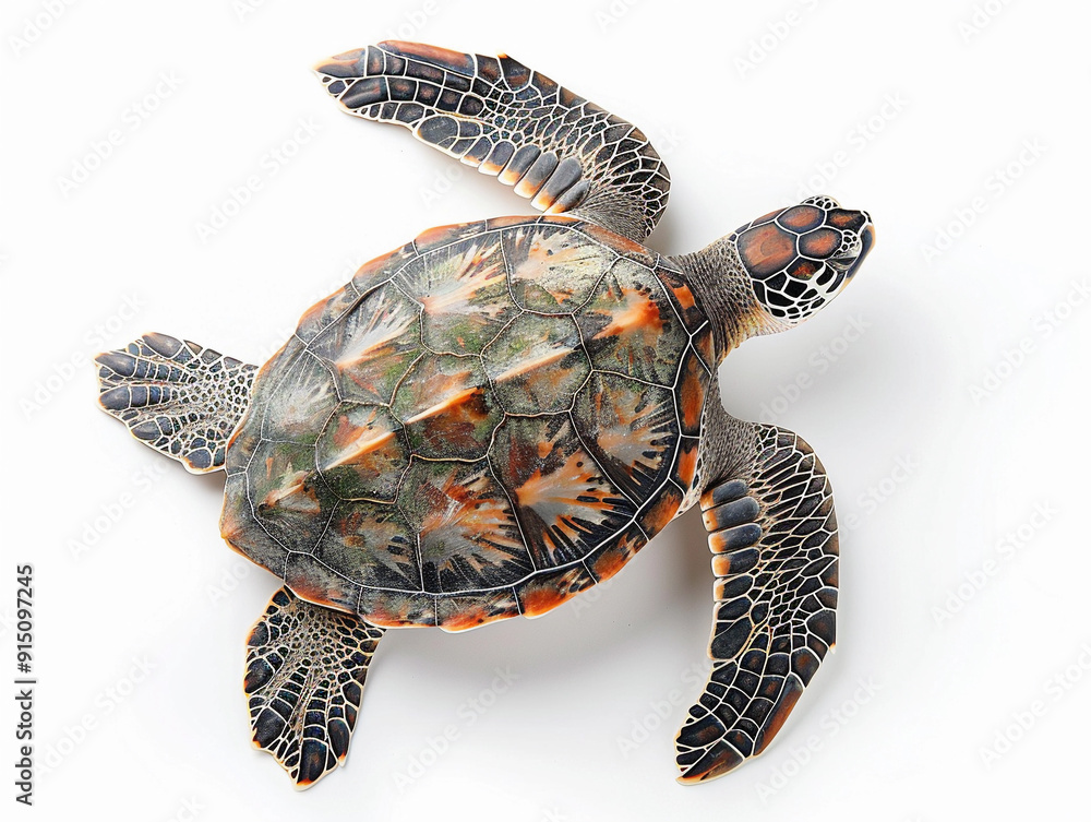 Poster sea turtle resting on a smooth surface in a bright indoor setting