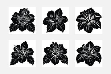 Minimalist Hibiscus Flower Silhouette on White Background for Modern Art
