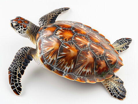 A colorful sea turtle on a white background showcasing vibrant shell patterns and realistic detailing