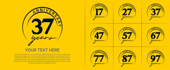 anniversary logotype set vector, black color with circle for special day celebration