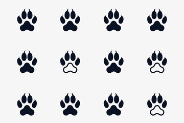 Fototapeta premium Paw footprint icon, animal foot print, dog step, wolf trail, bear trace silhouette, paw footprint on white