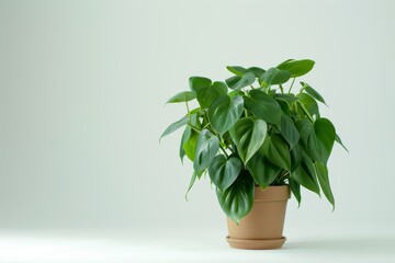 Philodendron in Flowerpot Isolated, Philodendron House Plant in Flowerpot on Blurred Background