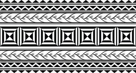 Polynesian tattoo design tribal border.Tribal design ethnic ornament maori band.Samoan Tattoo ribbon sleeve bracelet.Fabric seamless isolated hawaiian armband pattern on white background.
