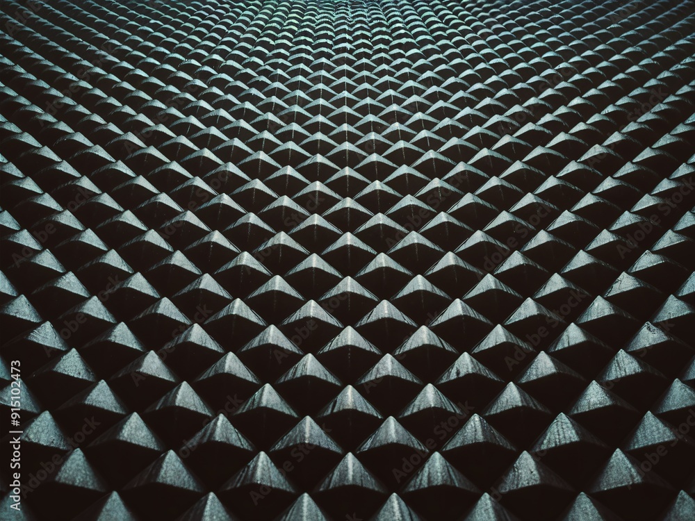 Poster dark geometry: a mesmerizing expanse of textured, triangular shapes recedes into a captivating vanis