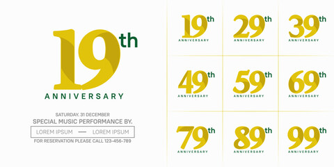 anniversary logotype set vector, yellow color for special day celebration