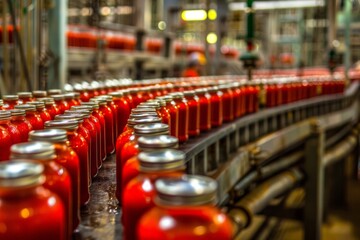 Obraz premium Tomato Paste Production Line, Food Industry, Working on Automated Ketchup Production Lines