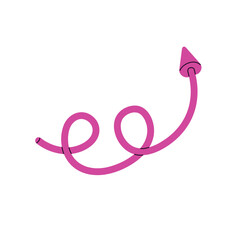 Curve with loops showing route. Arrow with twisted line pointing direction. Cursor indicates path, pointer sign, geometric shape guides way. Flat isolated vector illustration on white background