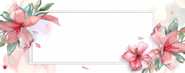 A beautiful watercolor floral frame featuring pink flowers and greenery, perfect for invitations, announcements, or special occasions.