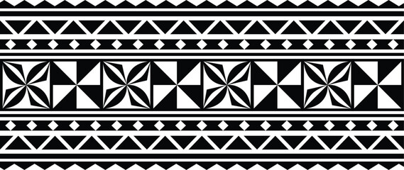 Polynesian tattoo design tribal border.Tribal design ethnic ornament maori band.Samoan Tattoo ribbon sleeve bracelet.Fabric seamless isolated hawaiian armband pattern on white background.