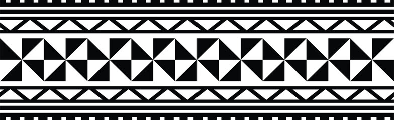 Polynesian tattoo design tribal border.Tribal design ethnic ornament maori band.Samoan Tattoo ribbon sleeve bracelet.Fabric seamless isolated hawaiian armband pattern on white background.