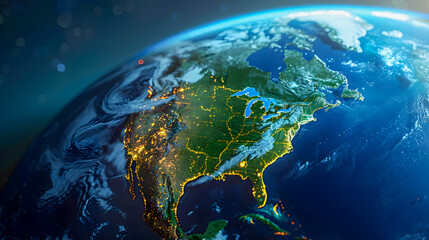 Fototapeta premium Abstract globe focusing on North America illustration.