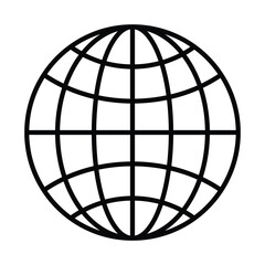Globe icon. World symbol. Black isolated flat globe icon on white background. Earth vector illustration. Go to web sign and symbol.