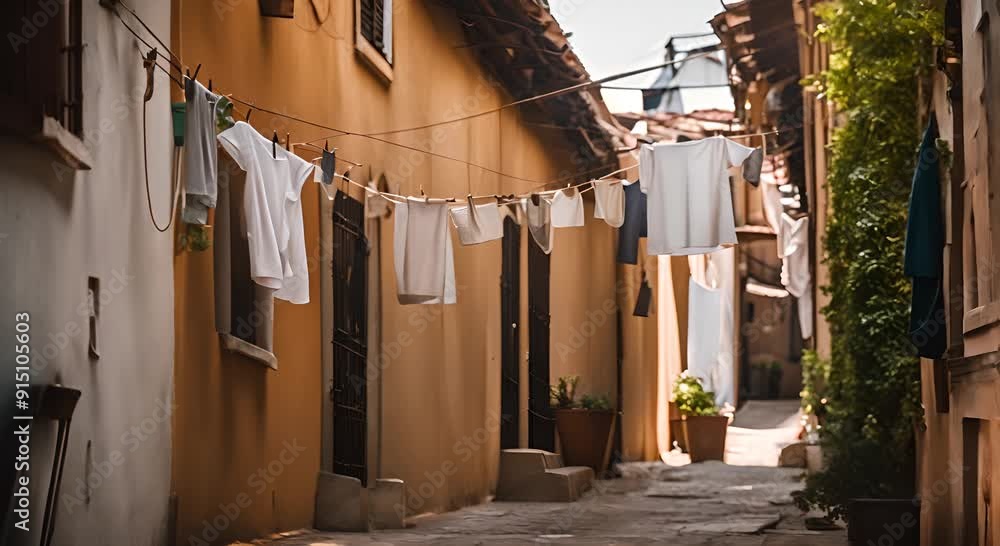 Poster clothes hanging on the street.