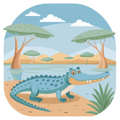 crocodile in the savannah icon cartoon vector illustration graphic design