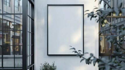 Blank Sign on a White Wall, Mockup Design