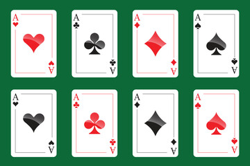 Four playing cards. Playing card suits icon set. Vector isolated on white. playing cards symbols.