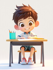 3D cartoon cute boy student illustration