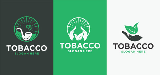 vector logo icon of cigarette pipe and tobacco leaf, original genuine tobacco leaf with natural color