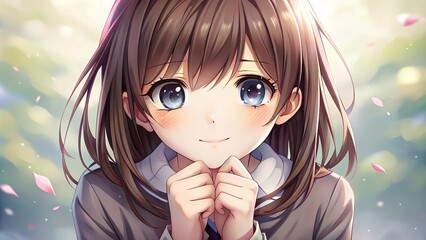 shy or smiling anime girl