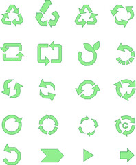 set of recycling icons, recycle signs, green vector icons, arrow sign.
