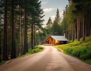 Secluded Log Cabin in a Verdant Forest