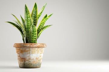 Fototapeta premium Snake Plant in Flowerpot Isolated, Snake House Plant in Flowerpot, Copy Space