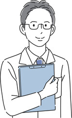 バインダーを持つ白衣を着た男性医師のイラスト素材