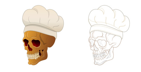 Tattoo design, skull illustration wearing a hat, skull side, line work completed, ready to work, transparent background, crown, chef hat, beret, etc. 문신도안 해골 건대타투
